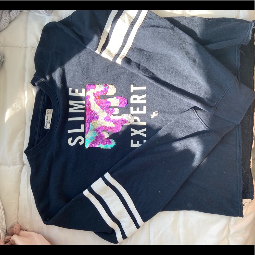 Abercrombie kids oversized cropped floppy sequence crewneck